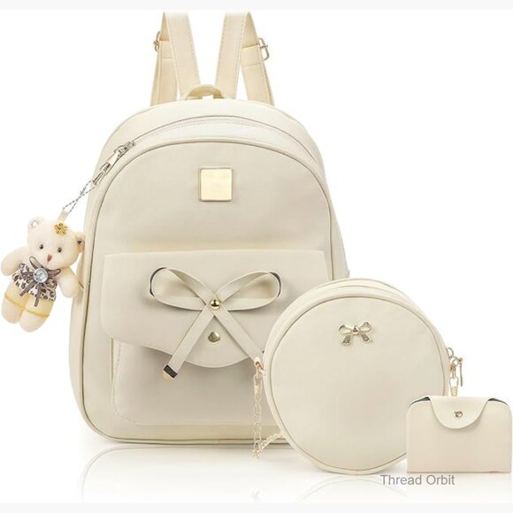 3-Piece PU Leather Backpack Set with Shoulder Bag and Card Holder
